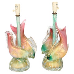 Seguso Murano Glass Fish Lamps Pair