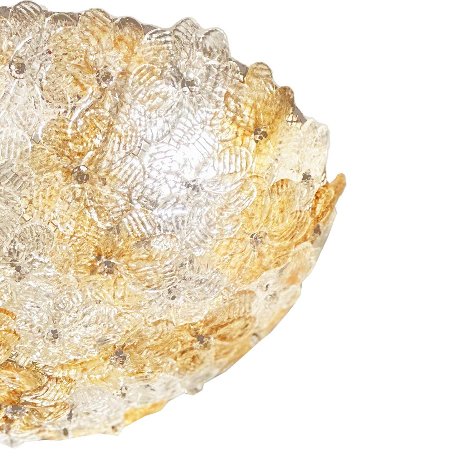 Mid-Century Modern Seguso Murano Glass Flower Flush Mount Light Fixture, 1960s For Sale