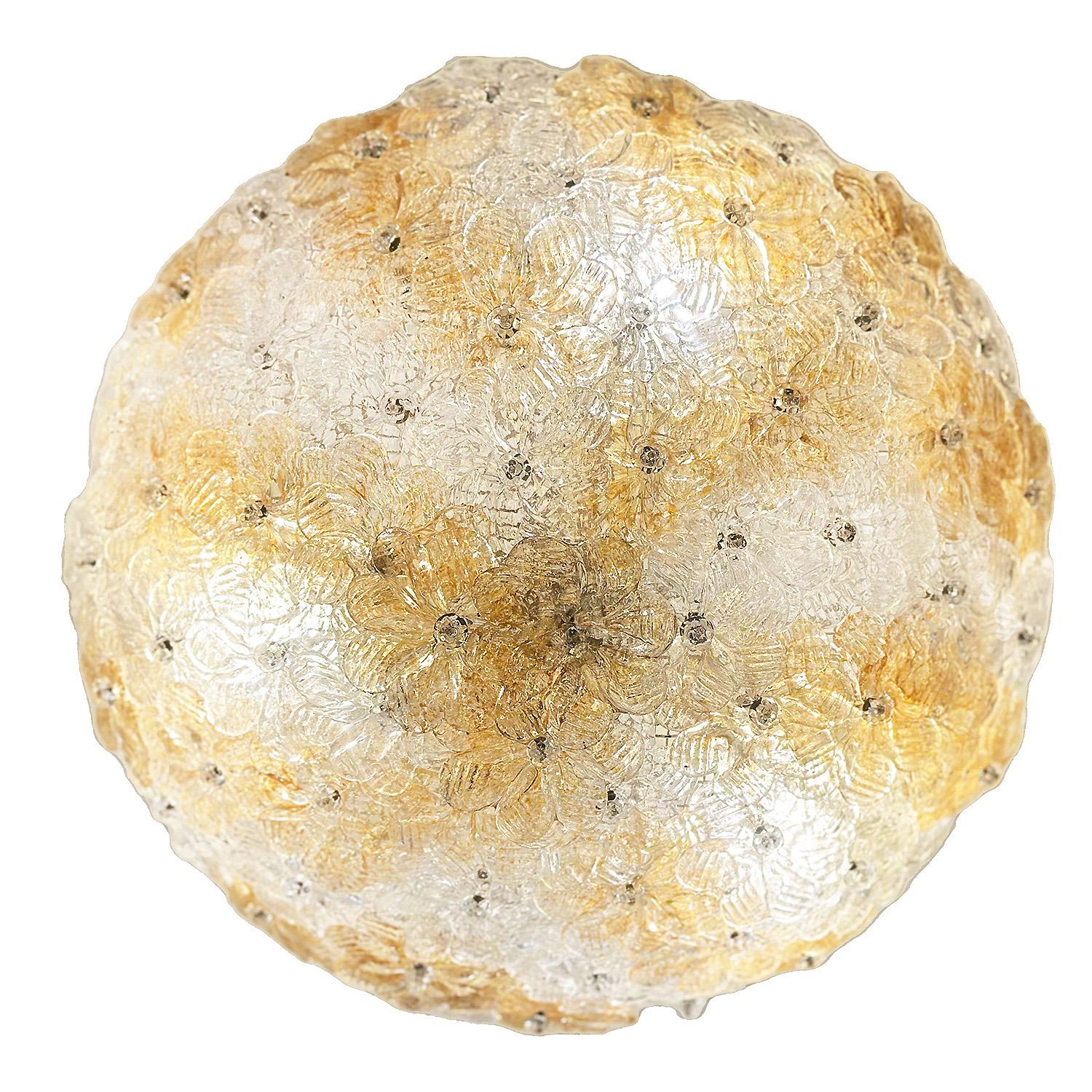 Hand-Crafted Seguso Murano Glass Flower Flush Mount Light Fixture, 1960s For Sale