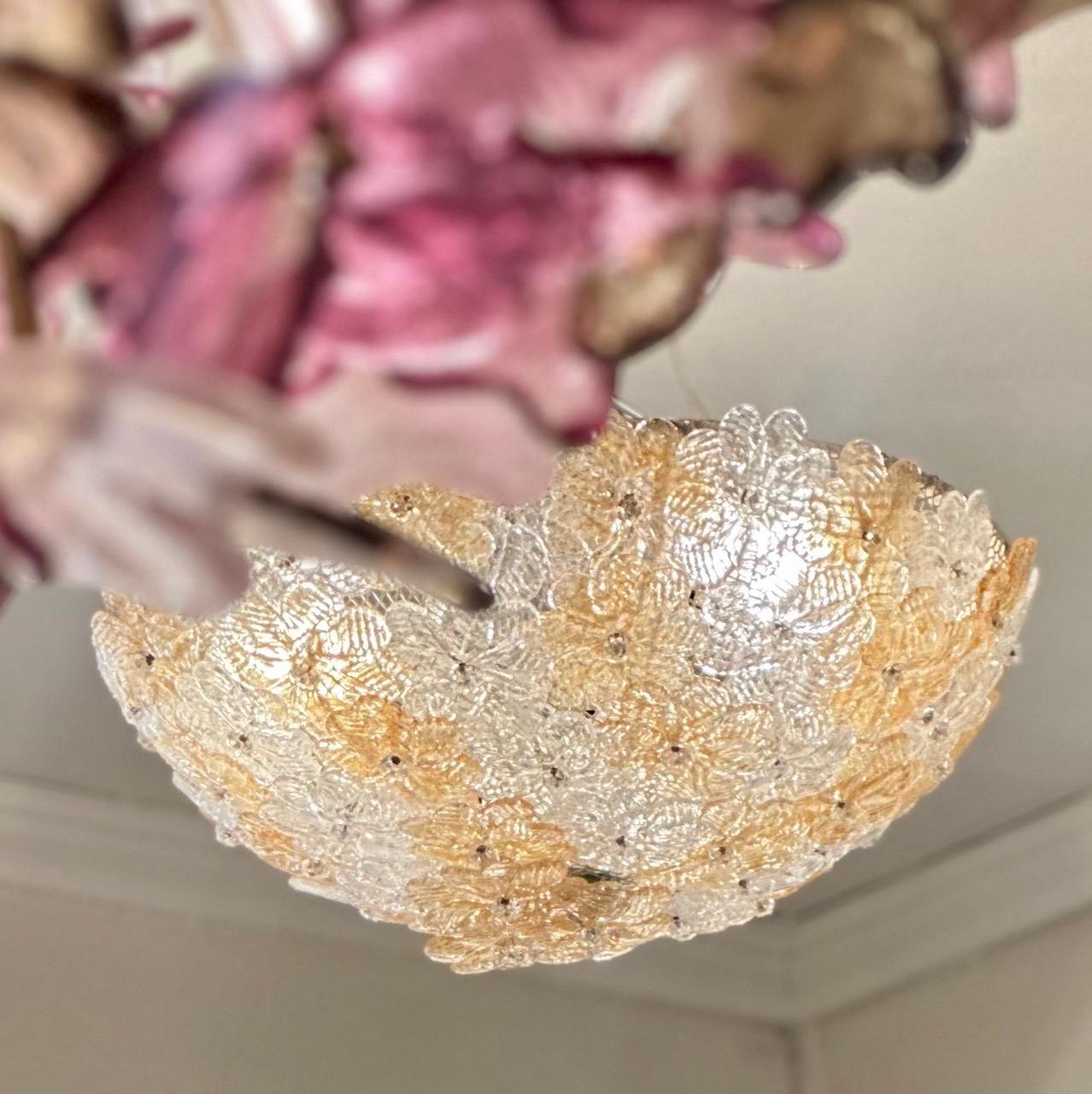 Seguso Murano Glass Flower Flush Mount Light Fixture, 1960s In Good Condition For Sale In New York, NY