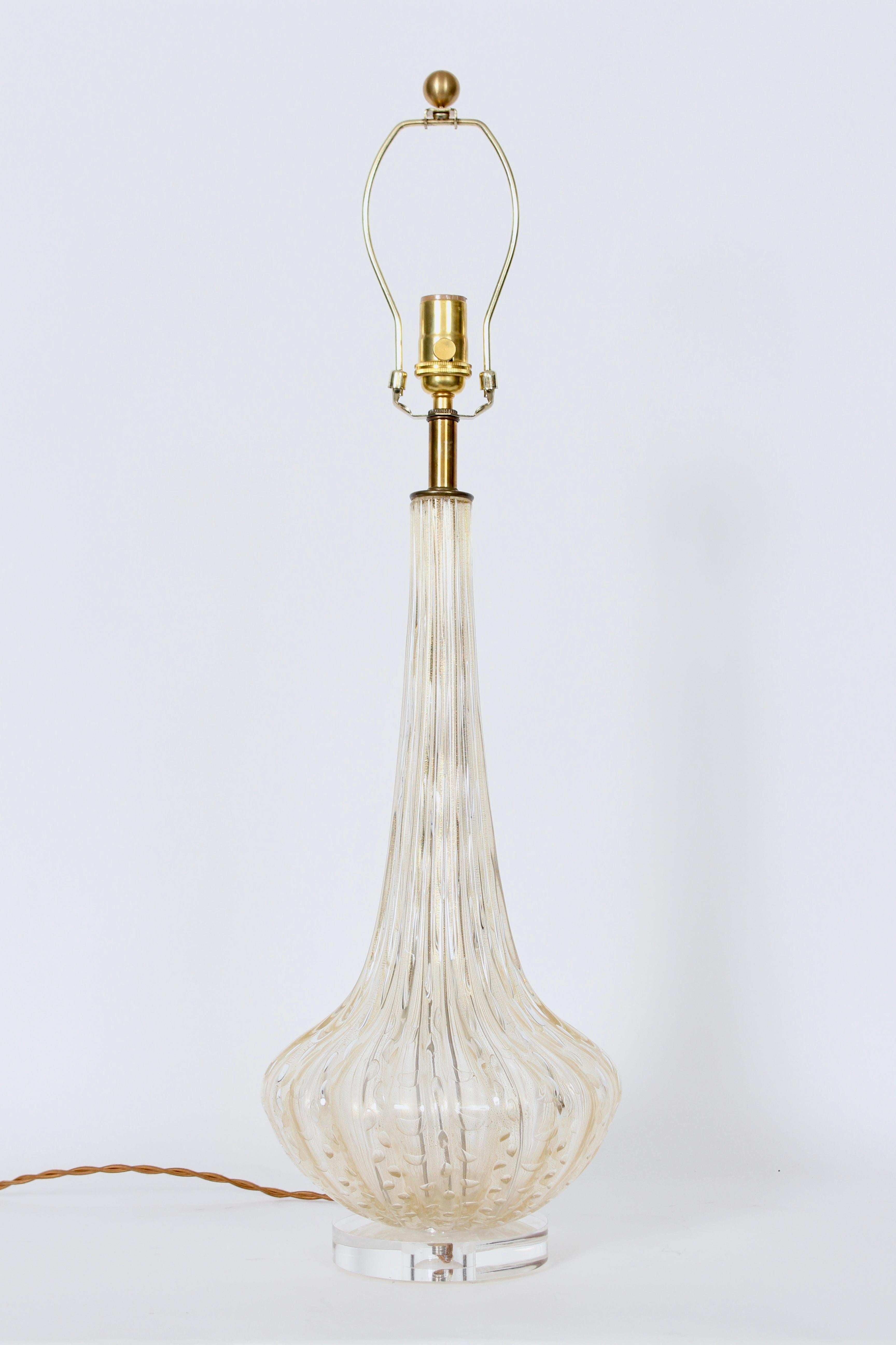 Verre de Murano Lampe de table en verre de Murano irisé et doré, années 1950 en vente