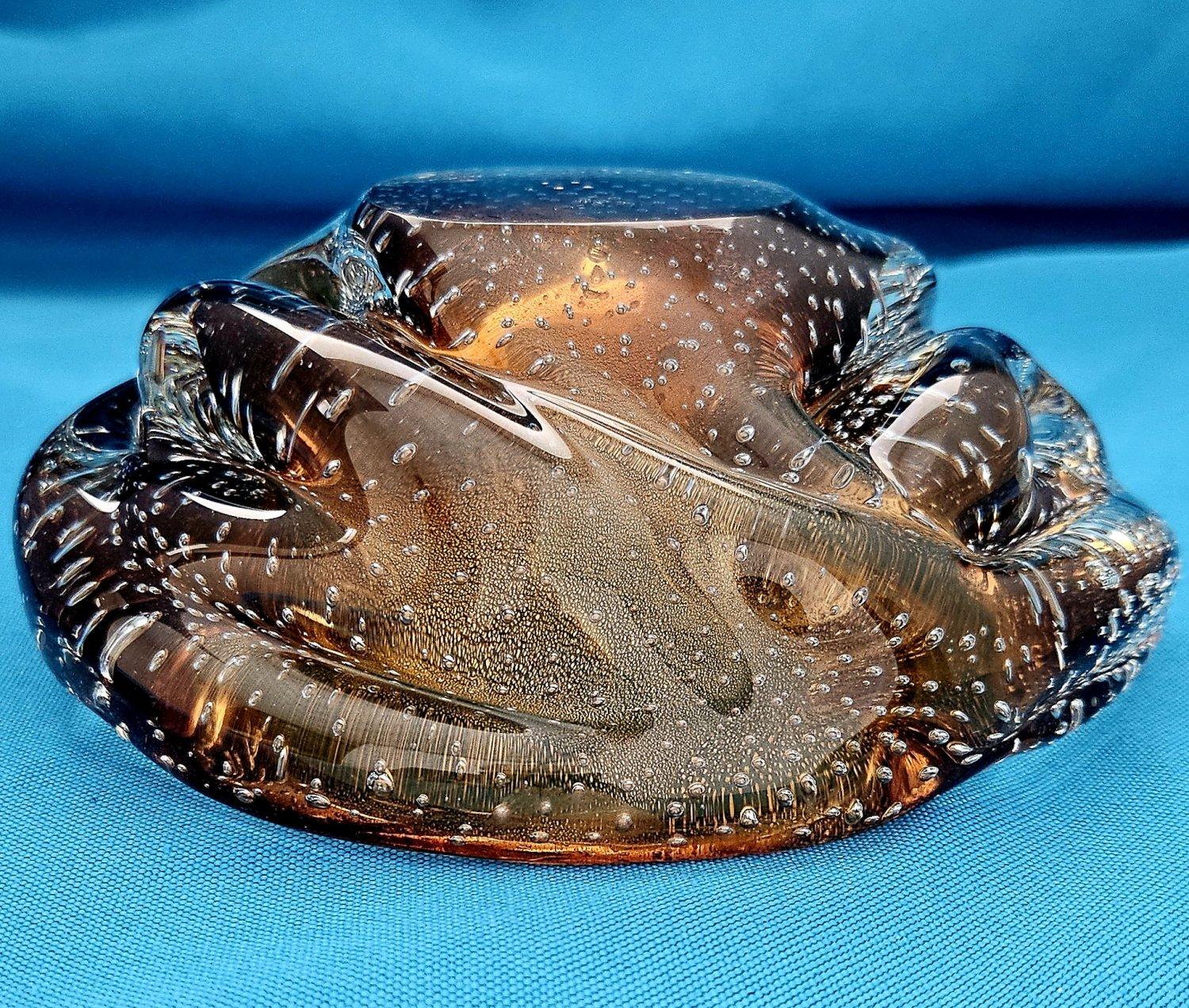 Seguso Cuenco / Cenicero Lenti de Cristal de Murano con Bullicante y Polveri de Oro en venta 6