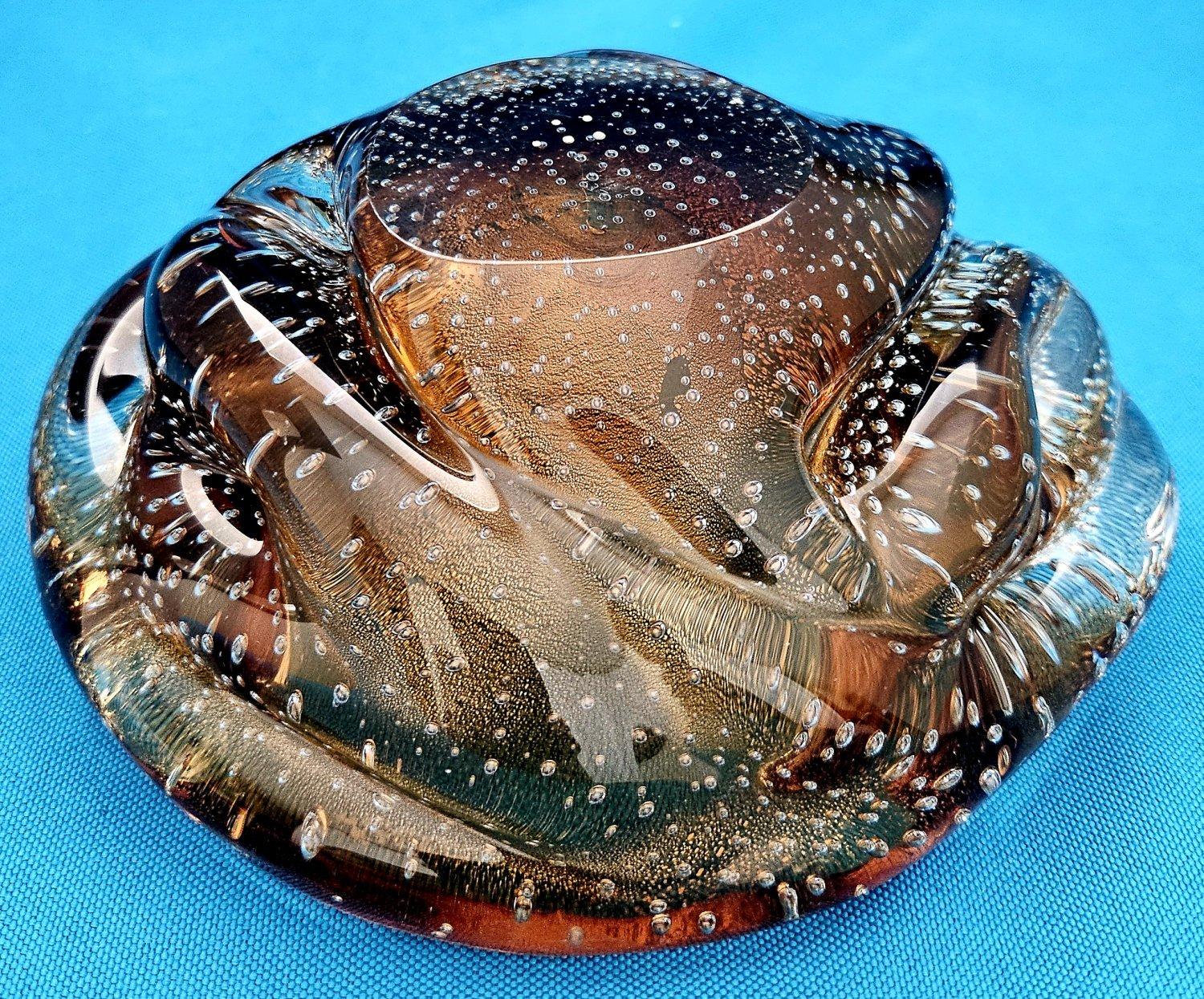 Seguso Cuenco / Cenicero Lenti de Cristal de Murano con Bullicante y Polveri de Oro en venta 7