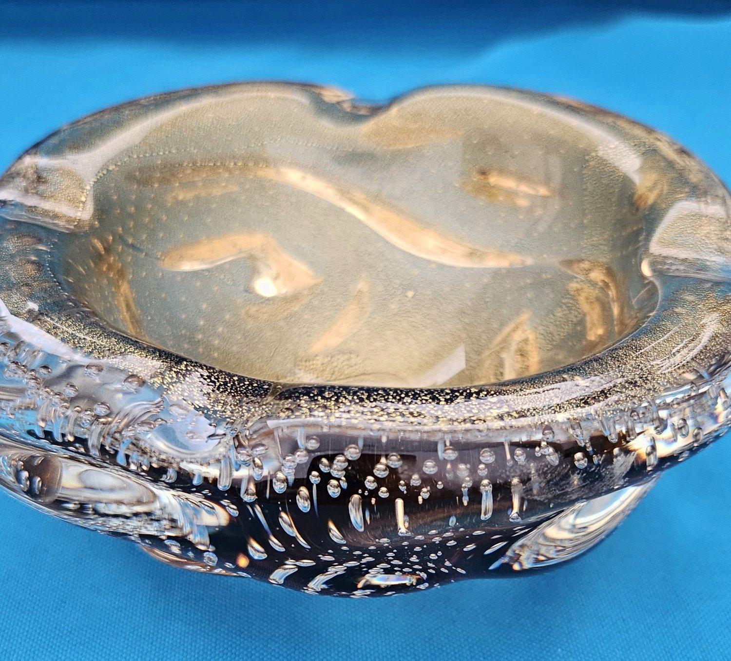 Seguso Cuenco / Cenicero Lenti de Cristal de Murano con Bullicante y Polveri de Oro Moderno de mediados de siglo en venta