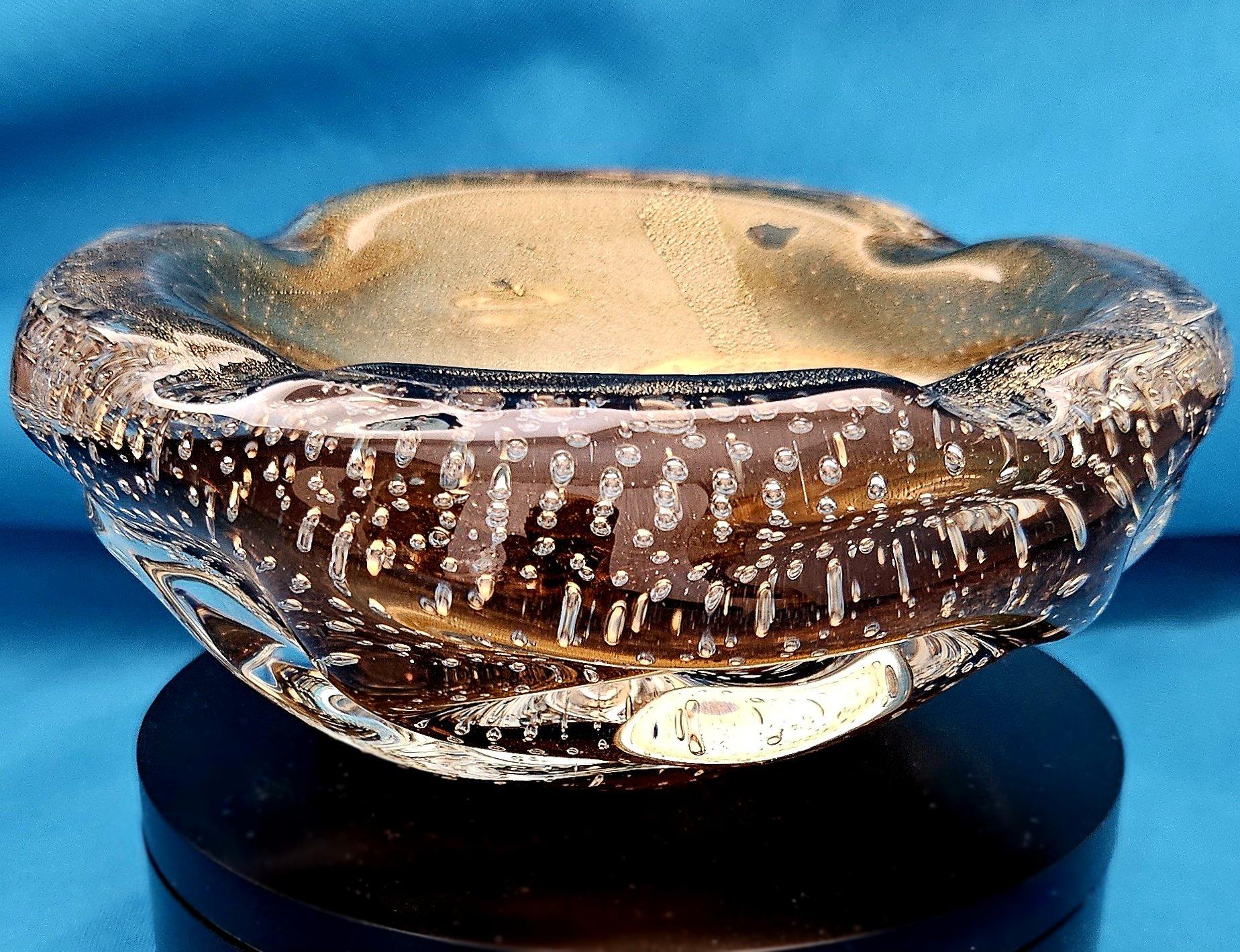 Seguso Cuenco / Cenicero Lenti de Cristal de Murano con Bullicante y Polveri de Oro Italiano en venta