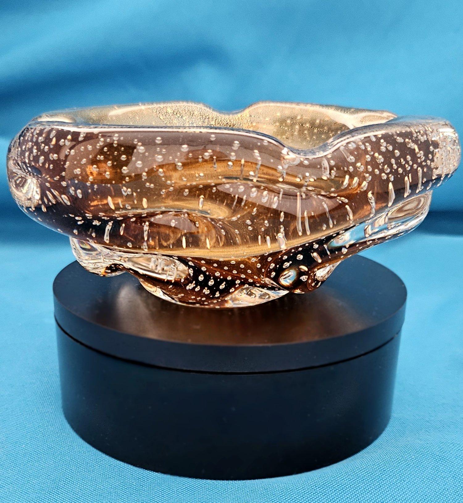 Seguso Cuenco / Cenicero Lenti de Cristal de Murano con Bullicante y Polveri de Oro en venta 1