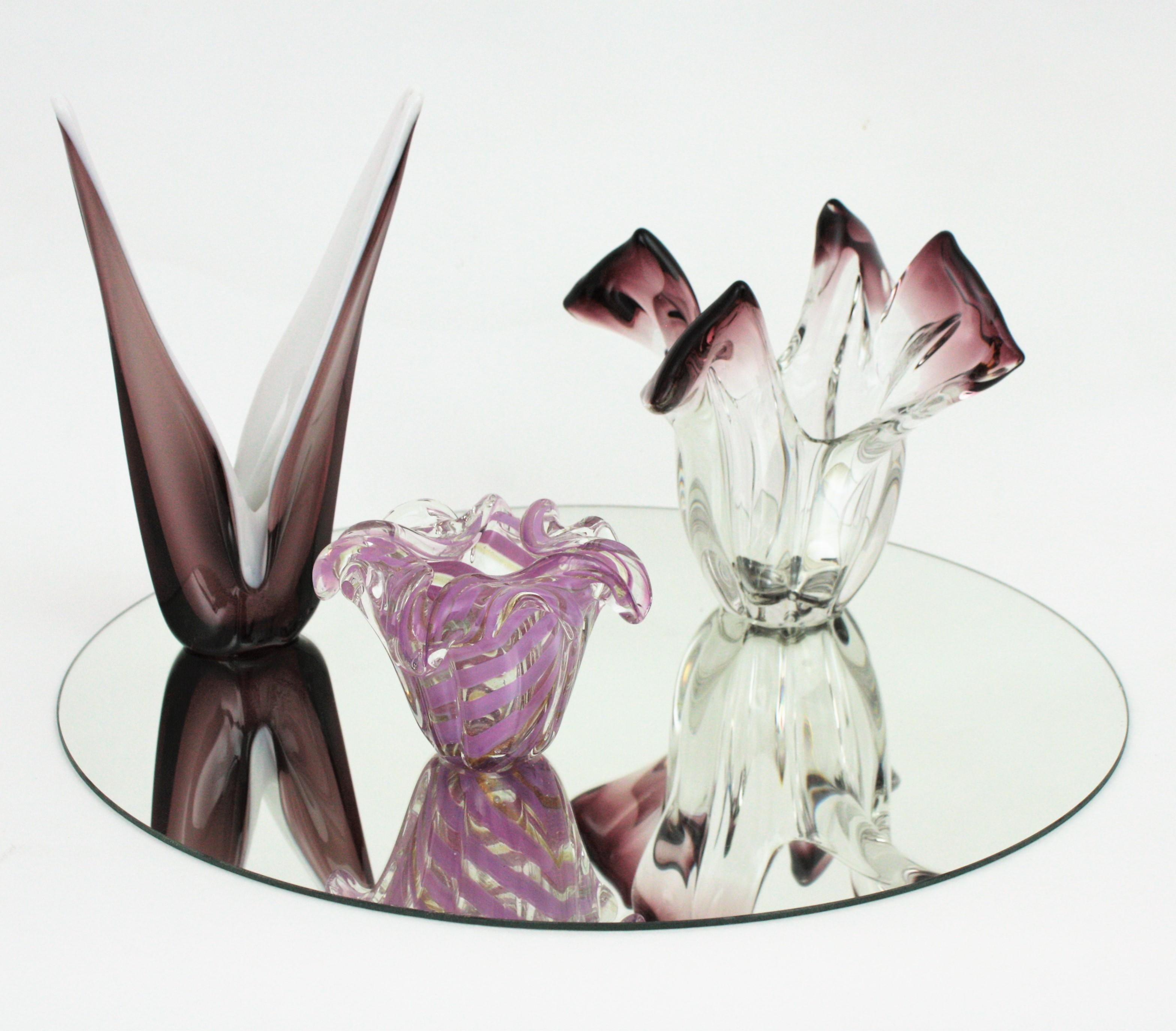 Seguso Murano Glass Sommerso Clear and Purple Twisted Vase, 1960s 8