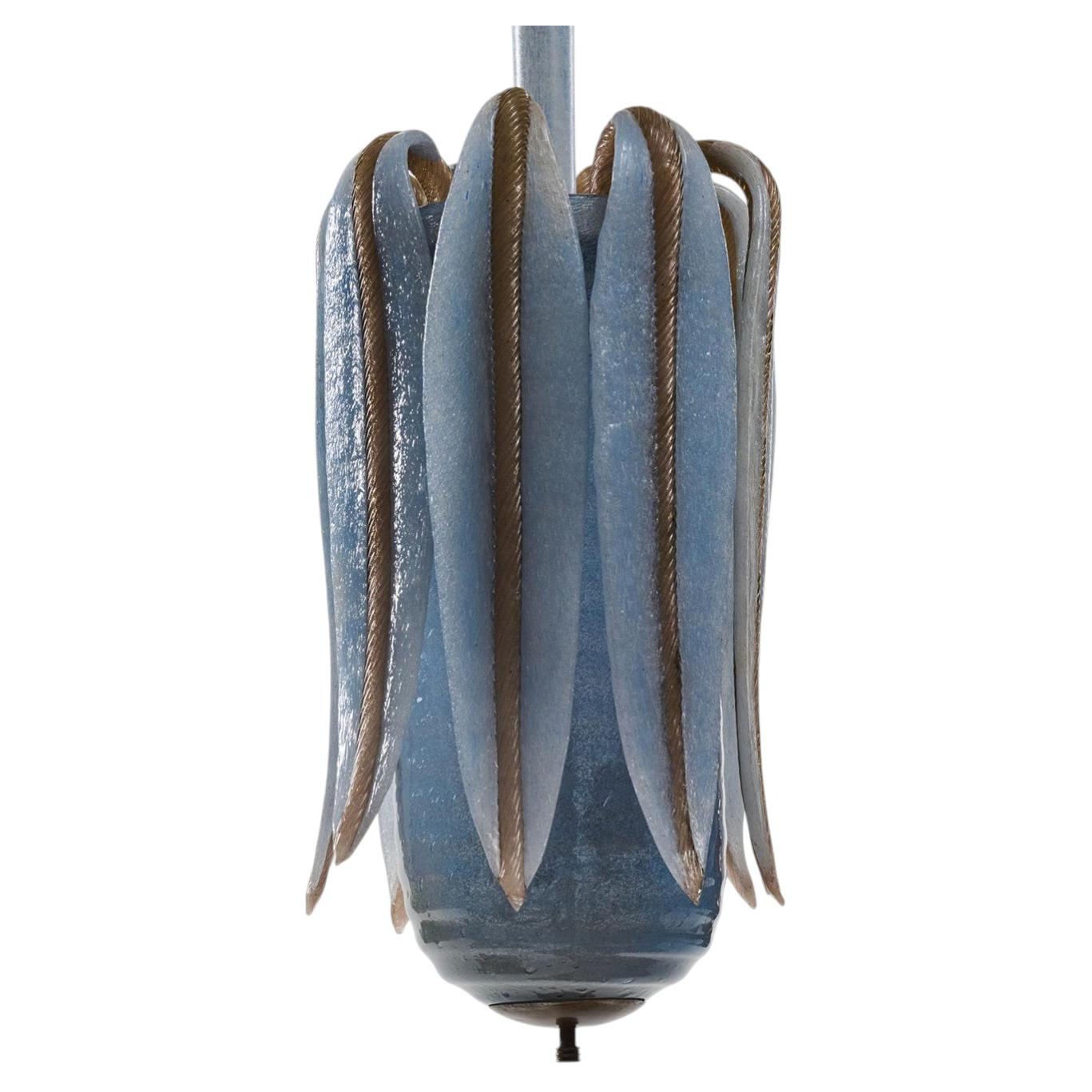 Seguso Murano Glass Suspension Lamp Chandelier Blue, Italy, 1930s