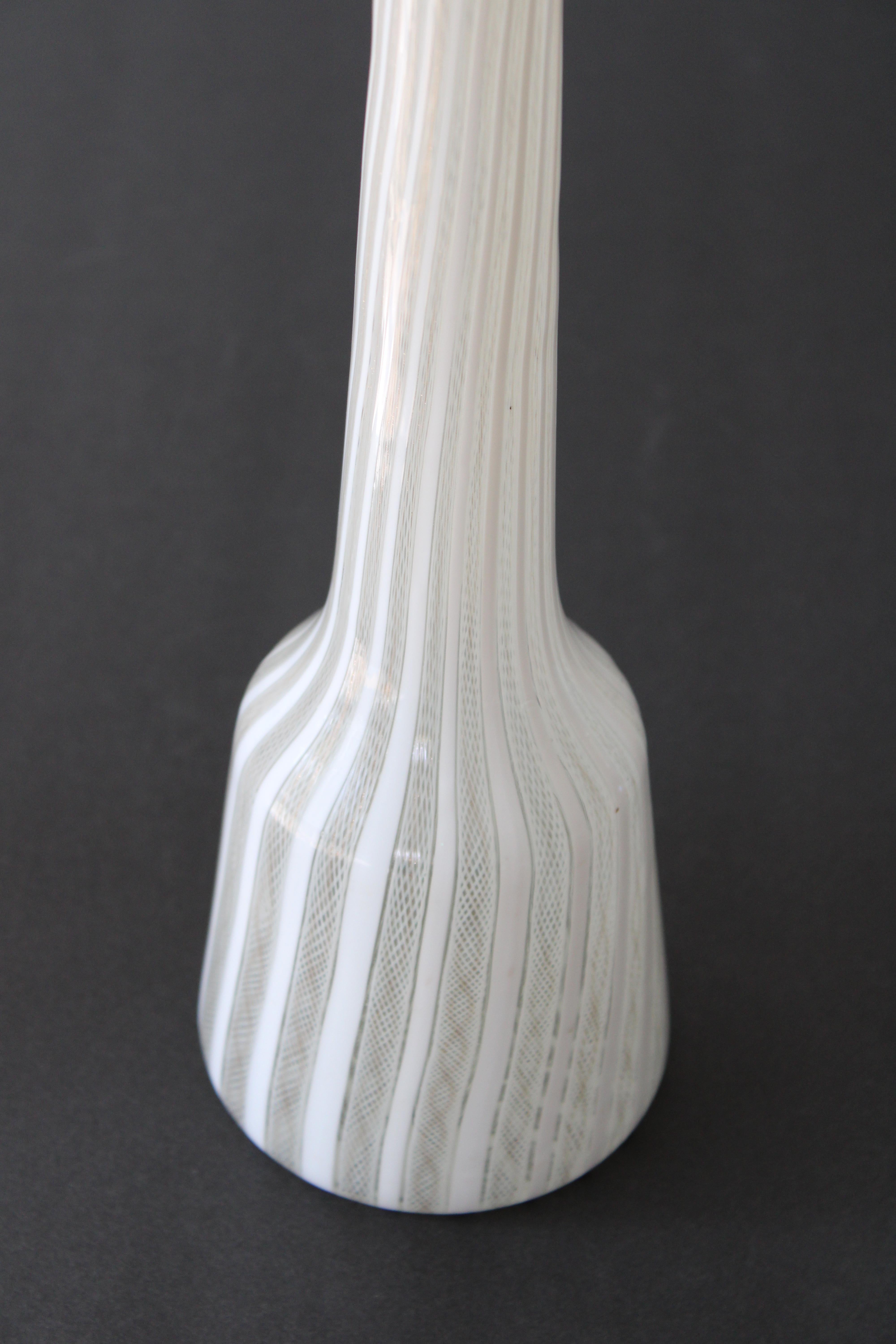 Seguso Murano vase with a beige, pink and white patterns. Vase measures 15.5