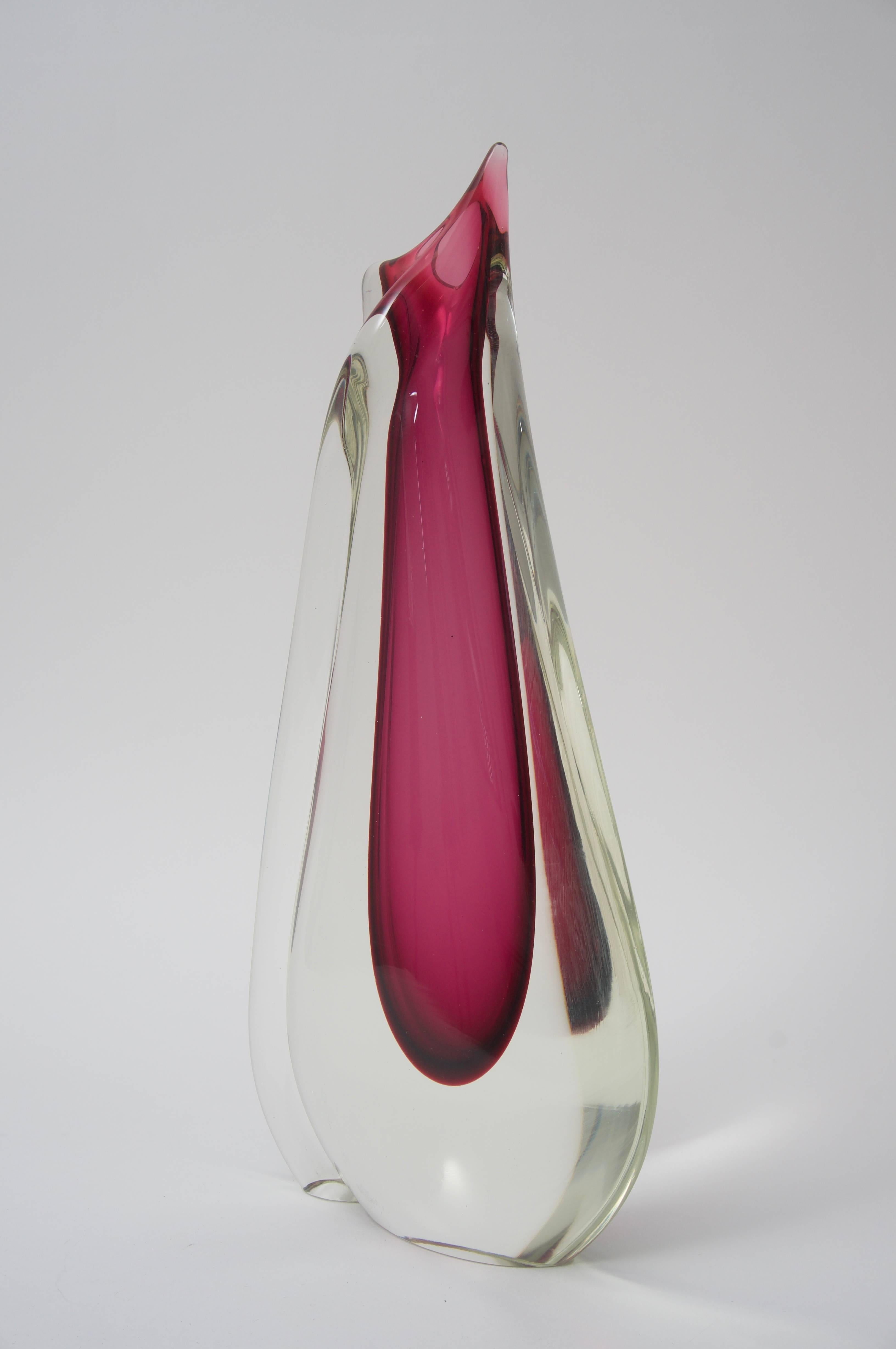 This large-scale Murano glass vase was designed by Flavio Poli for Seguso in Venice. The piece was acquired from a Palm Beach estate dates to the mid-20th century.