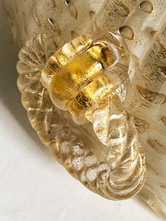 Seguso Murano Gold Flecks Art Glass Bowl with Applied Rope Handles, Italy 1960s