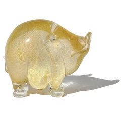 Seguso Murano Gold Flecks Italian Art Glass Little Pig Figurine Sculpture