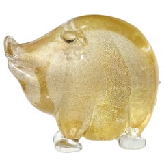 Vintage Seguso Murano Gold Flecks Italian Art Glass Little Pig Figurine Sculpture