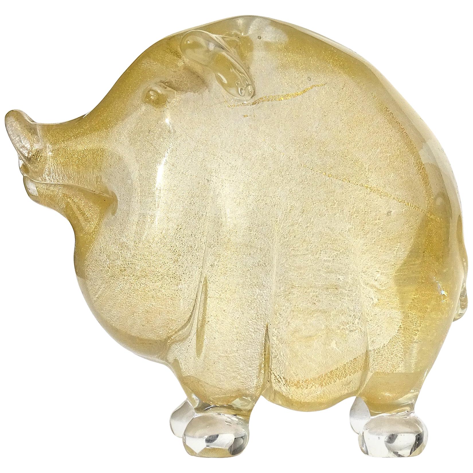 Seguso Murano Gold Flecks Italian Art Glass Little Pig Figurine Sculpture