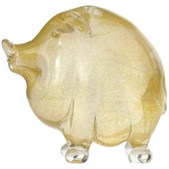 Vintage Seguso Murano Gold Flecks Italian Art Glass Little Pig Figurine Sculpture