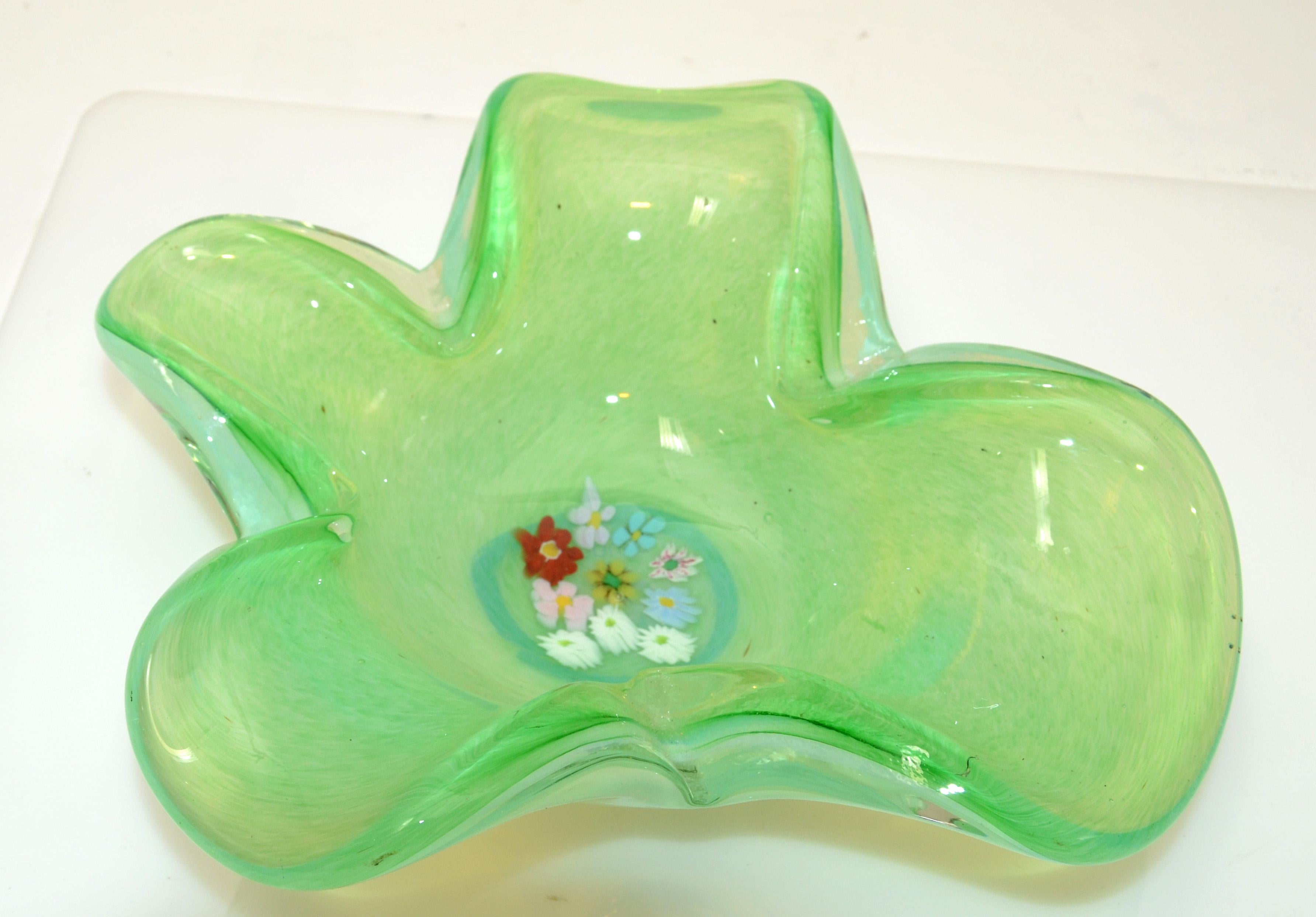 Mid-20th Century Seguso Murano Green Clear & White Millefiori Flowers Bowl, Catchall Italy 1950 For Sale
