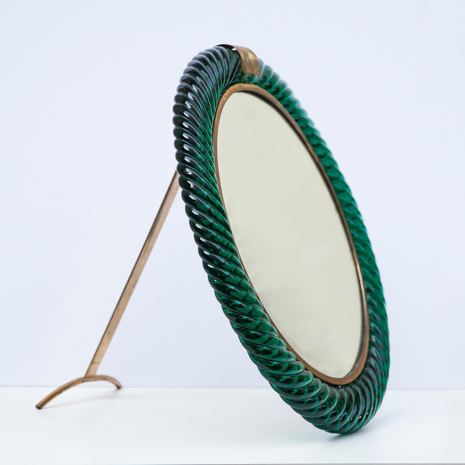 Late 20th Century Seguso Murano Green Glass Vanity Mirror