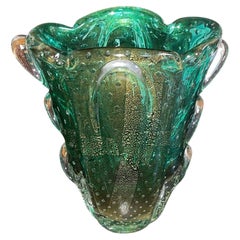 Seguso Murano Green & Gold Aventurine Art Glass Vase. Mid-20th Century.