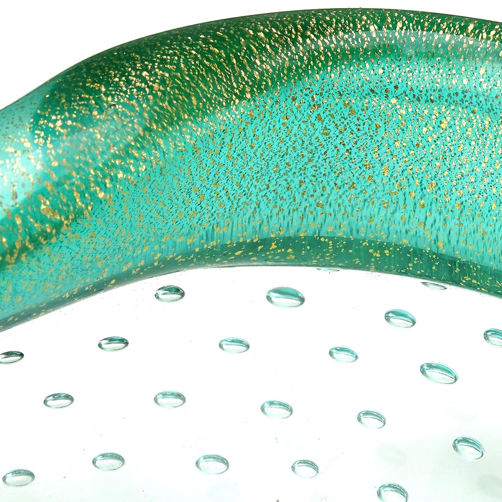 Italienische Schale aus Muranoglas mit Incalmo-Rand in Grün mit Goldflecken und Blasen von Seguso im Zustand „Gut“ im Angebot in Kissimmee, FL