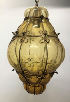 Seguso Murano Hand Blown Cage Light Pendant