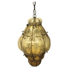 Retro Seguso Murano Hand Blown Cage Light Pendant