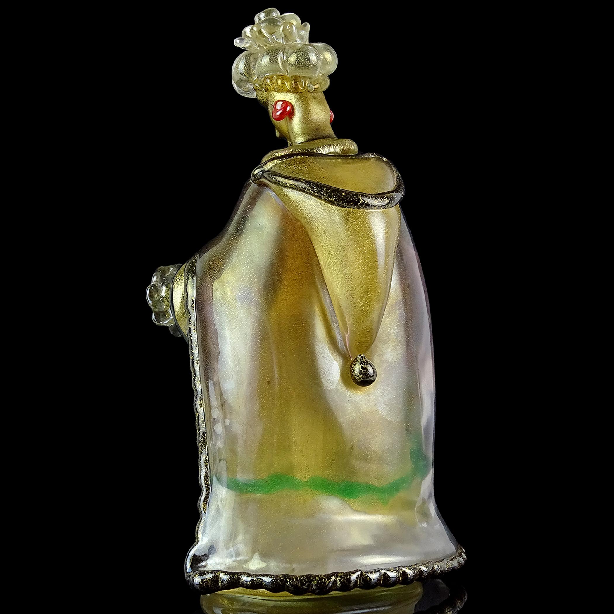 Vetro Seguso Murano Iridescente Nero Oro Figura del Presepe di Wiseman in vetro artistico italiano in vendita