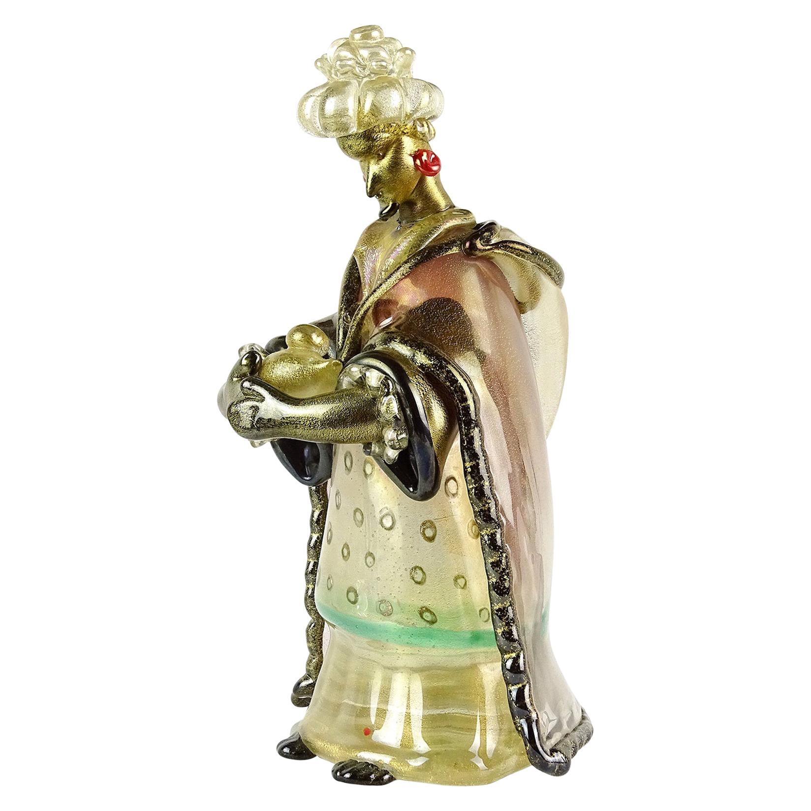Seguso Murano Iridescent Black Gold Italian Art Glass Wiseman Nativity Figure For Sale