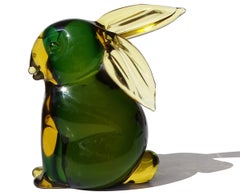 Seguso Murano Italian Art Glass Sommerso Verde Figurita Conejo Escultura