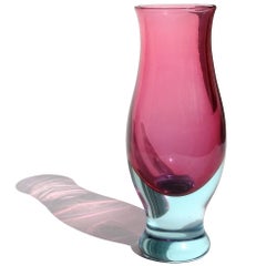 Vaso a fiore di Murano Glass Sommerso di Seguso, blu e rosa, vetro artistico italiano del Medioevo