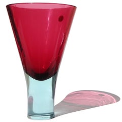 Seguso Murano Label Sommerso Red Pink Blue Italian Art Glass Vintage Flower Vase