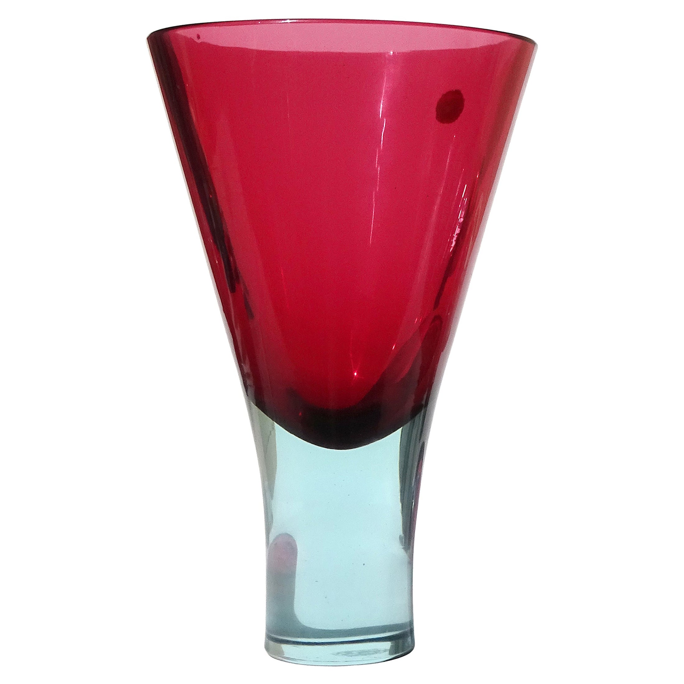 Seguso Murano Label Sommerso Red Pink Blue Italian Art Glass Vintage Flower Vase