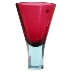Seguso Murano Etiqueta Sommerso Rojo Rosa Azul Arte Italiano Vidrio Florero Vintage