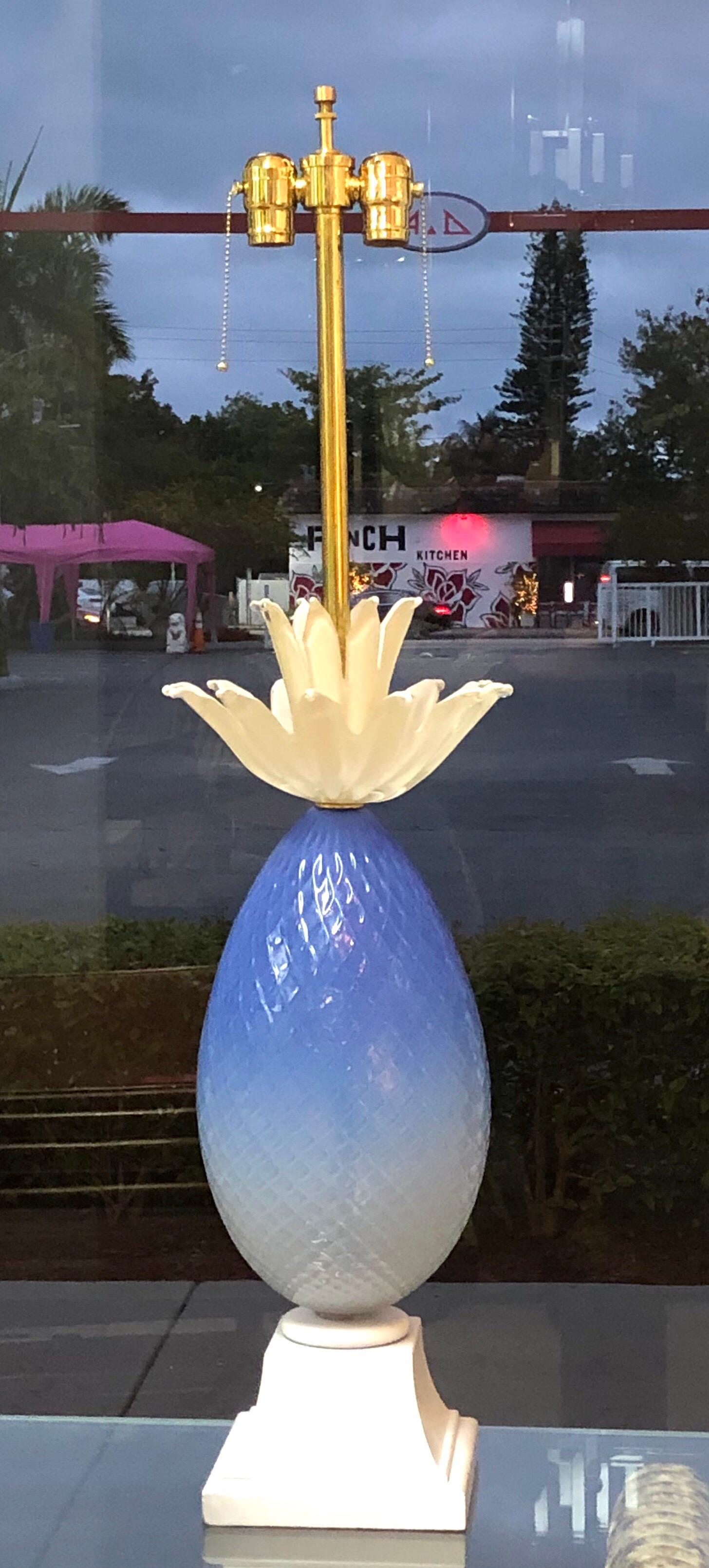 A very large lamp by Marbro. Murano art glass pineapple by Seguso.