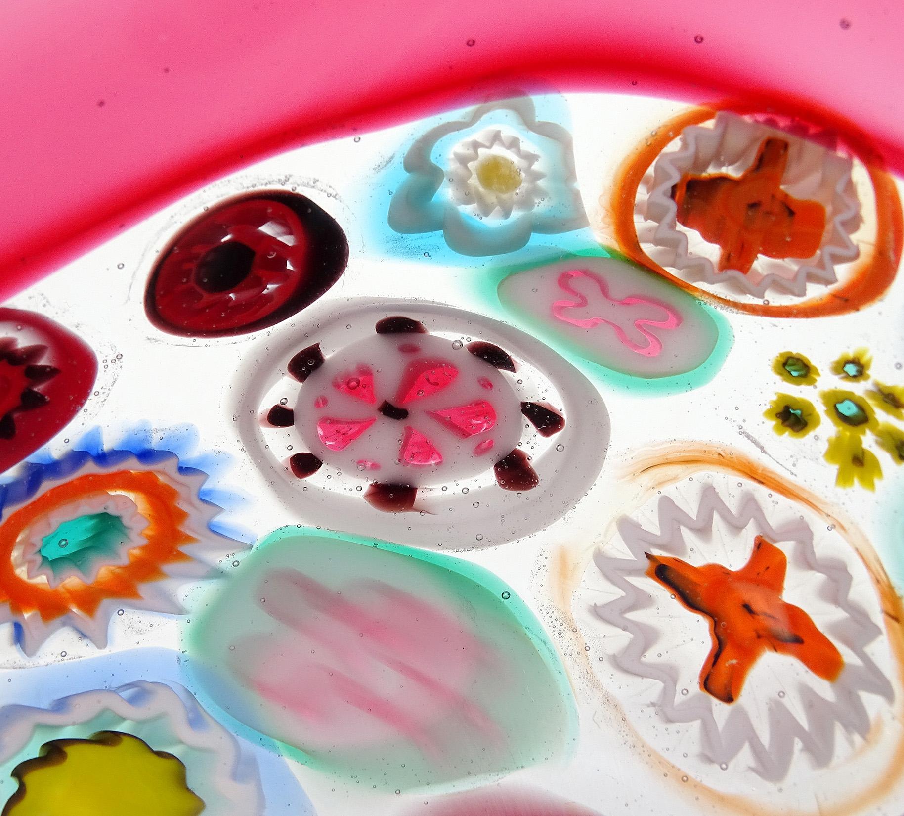 Seguso Murano Flor Millefiori Bastones Vidrio Arte Italiano Incalmo Rosa Tazón Borde en Bueno Estado en Kissimmee, FL