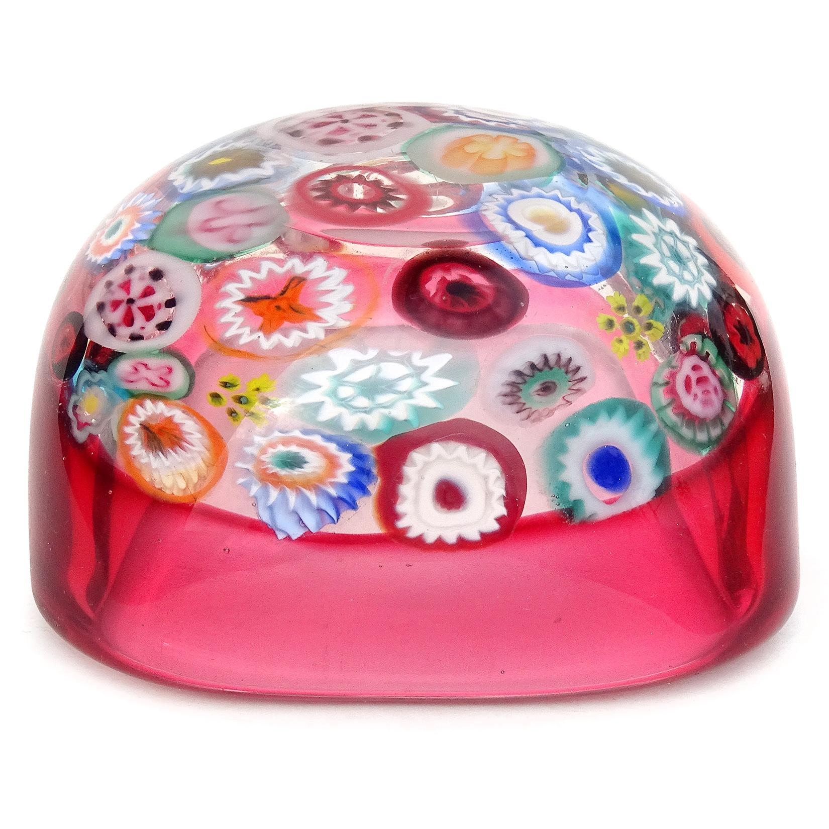 Seguso Murano Flor Millefiori Bastones Vidrio Arte Italiano Incalmo Rosa Tazón Borde mediados del siglo XX