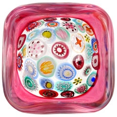 Seguso Murano Millefiori Fiori Canne di Vetro d'Arte Italiano Rosa Incalmo Ciotola con Cerchio