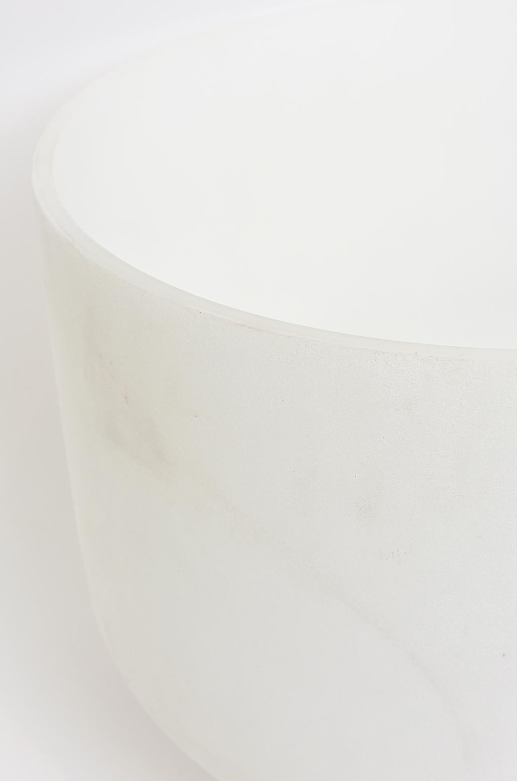 This huge and commanding white acid etched Murano glass Scavo technique bowl is signed Seguso Murano on the bottom. It is almost like frosted glass with acid etched finish. This is a planter for orchids and or flowers. It will take many to fill this