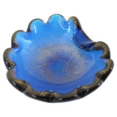 Bol en verre d'art Seguso Murano bleu marine à mouchetures dorées
