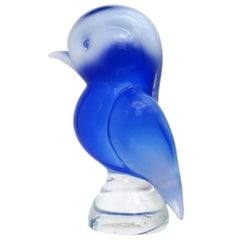 Seguso Murano Opalescent Blue White Italian Art Glass Baby Bird Figurine