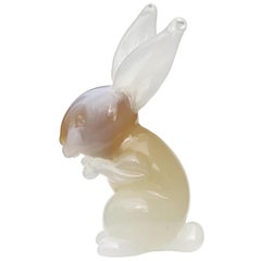 Seguso Murano Opalescent White Caramel Italian Art Glass Bunny Rabbit Sculpture
