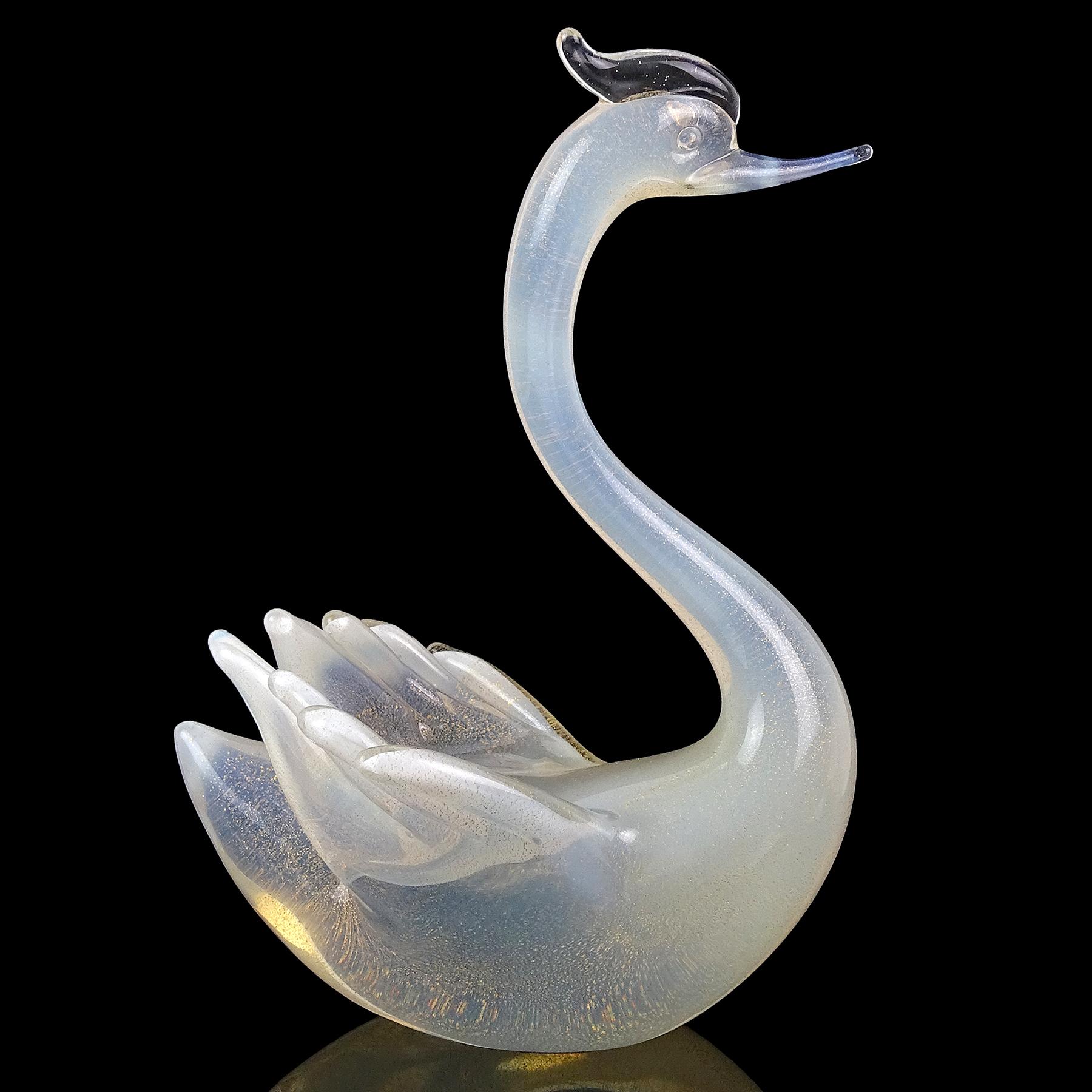 Sommerso Seguso Murano Opalescent White Gold Flecks Italian Art Glass Swan Bird Sculpture
