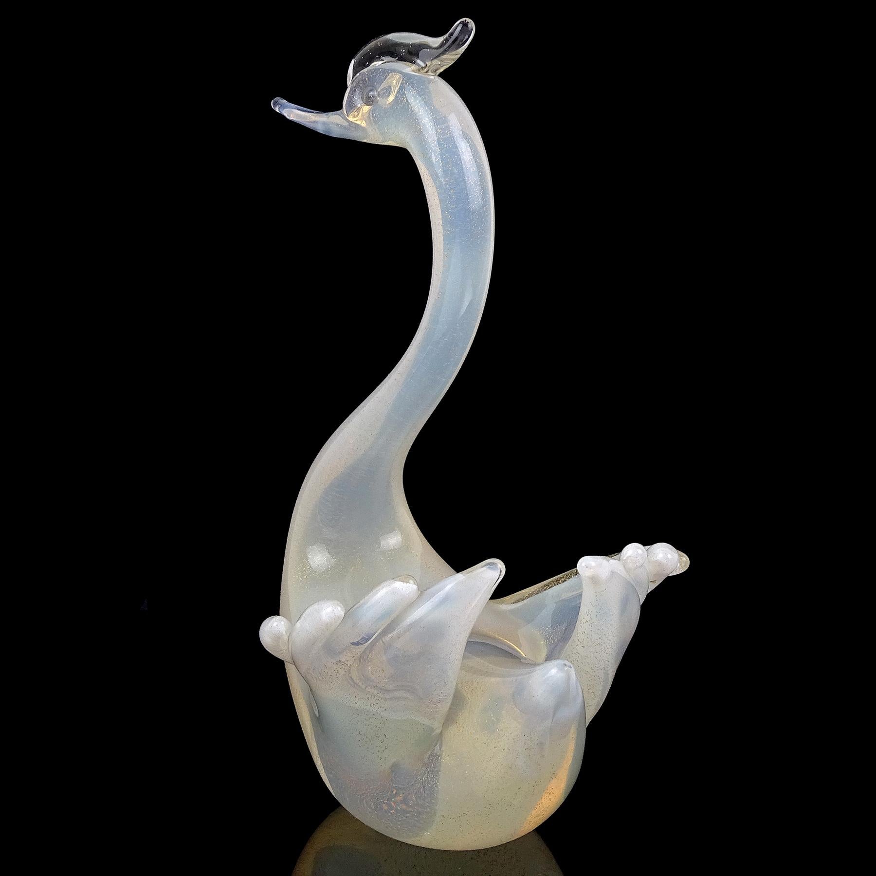 Seguso Murano Opalescent White Gold Flecks Italian Art Glass Swan Bird Sculpture 1