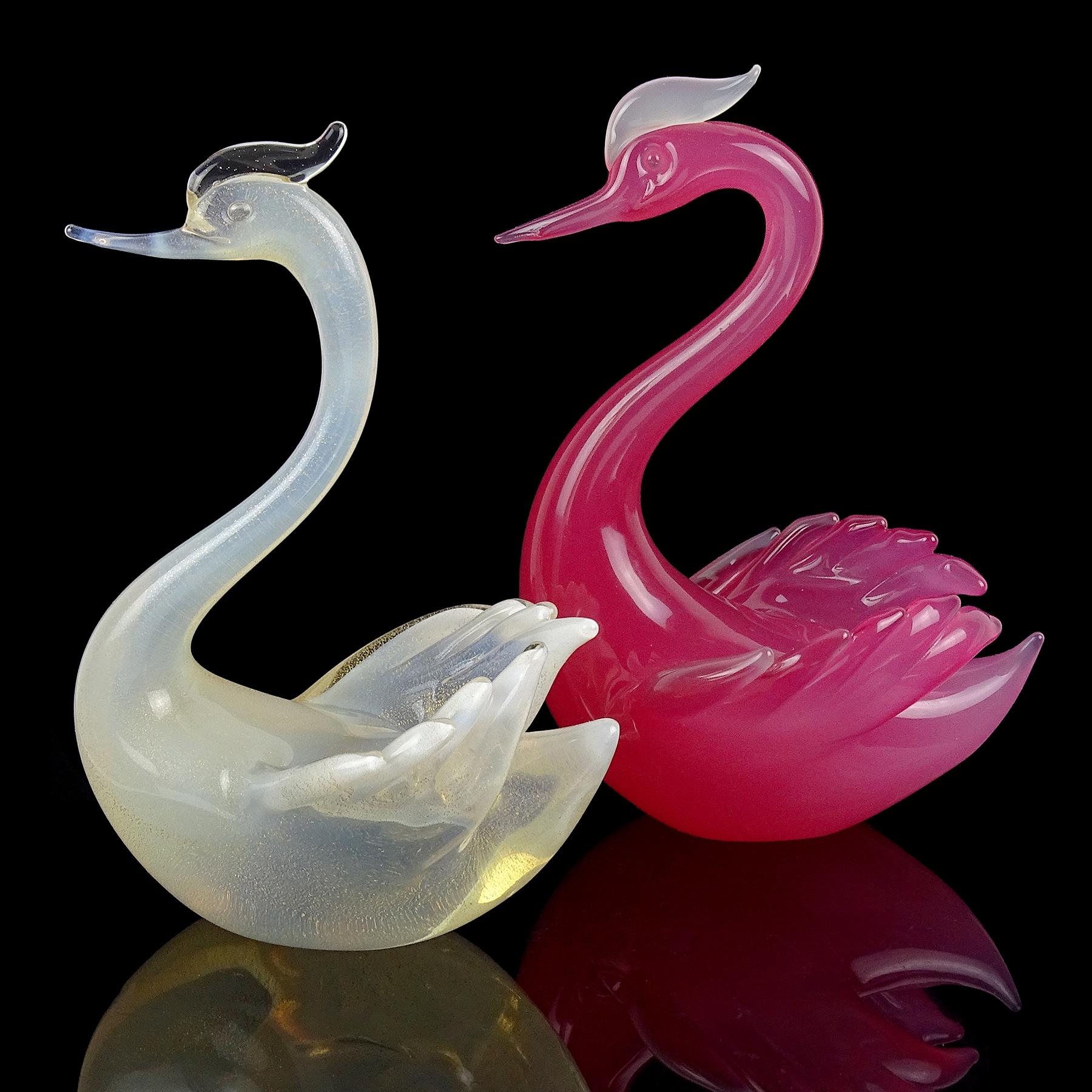 Seguso Murano Opalescent White Gold Flecks Italian Art Glass Swan Bird Sculpture 2