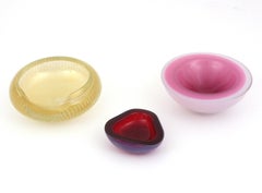 Seguso Murano Opalescent White & Red Triangle Geode Glass Bowl