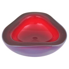 Seguso Murano Opalescent White & Red Triangle Geode Glass Bowl