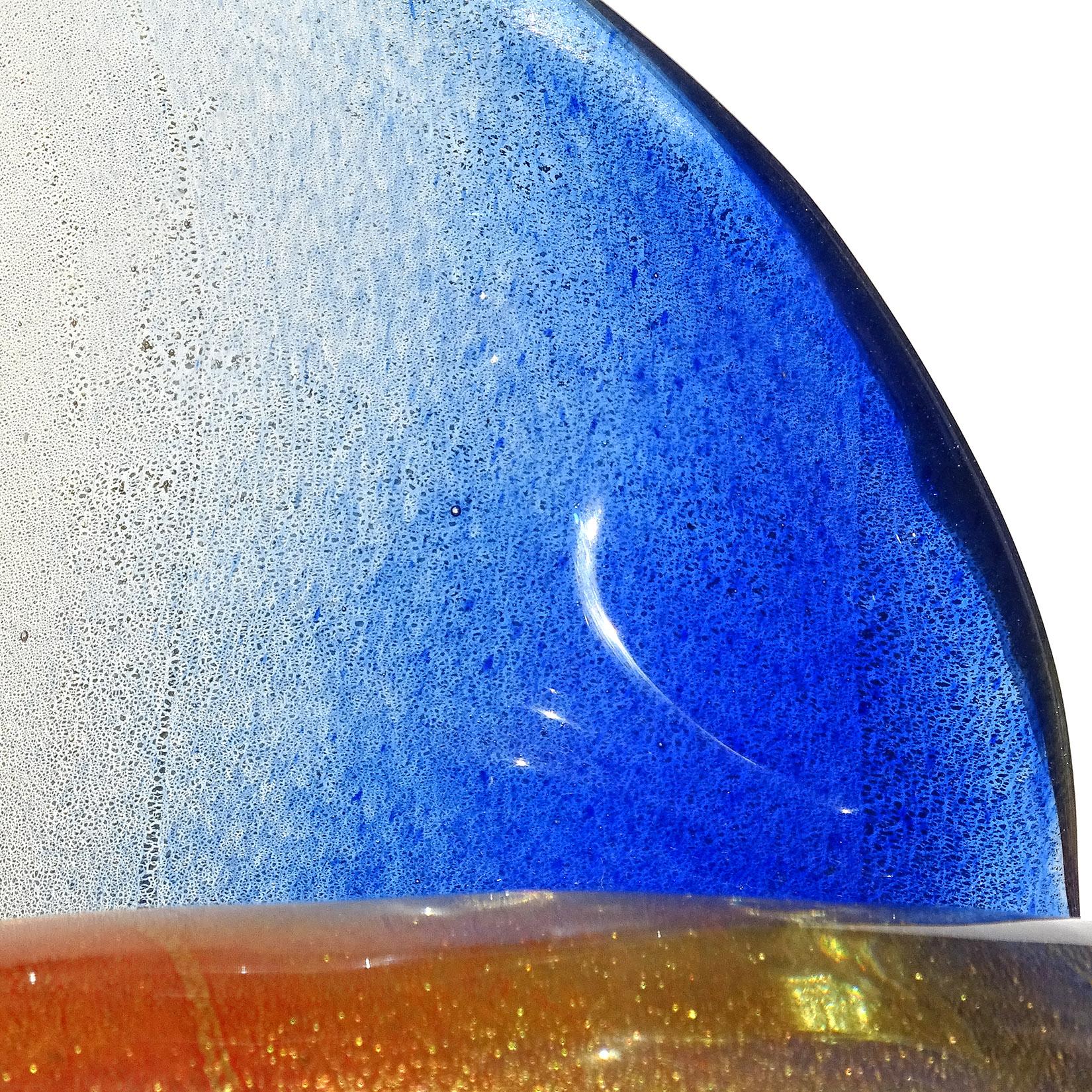 20th Century Seguso Murano Orange Blue Gold Flecks Italian Art Glass Seashell Sculpture Bowl For Sale