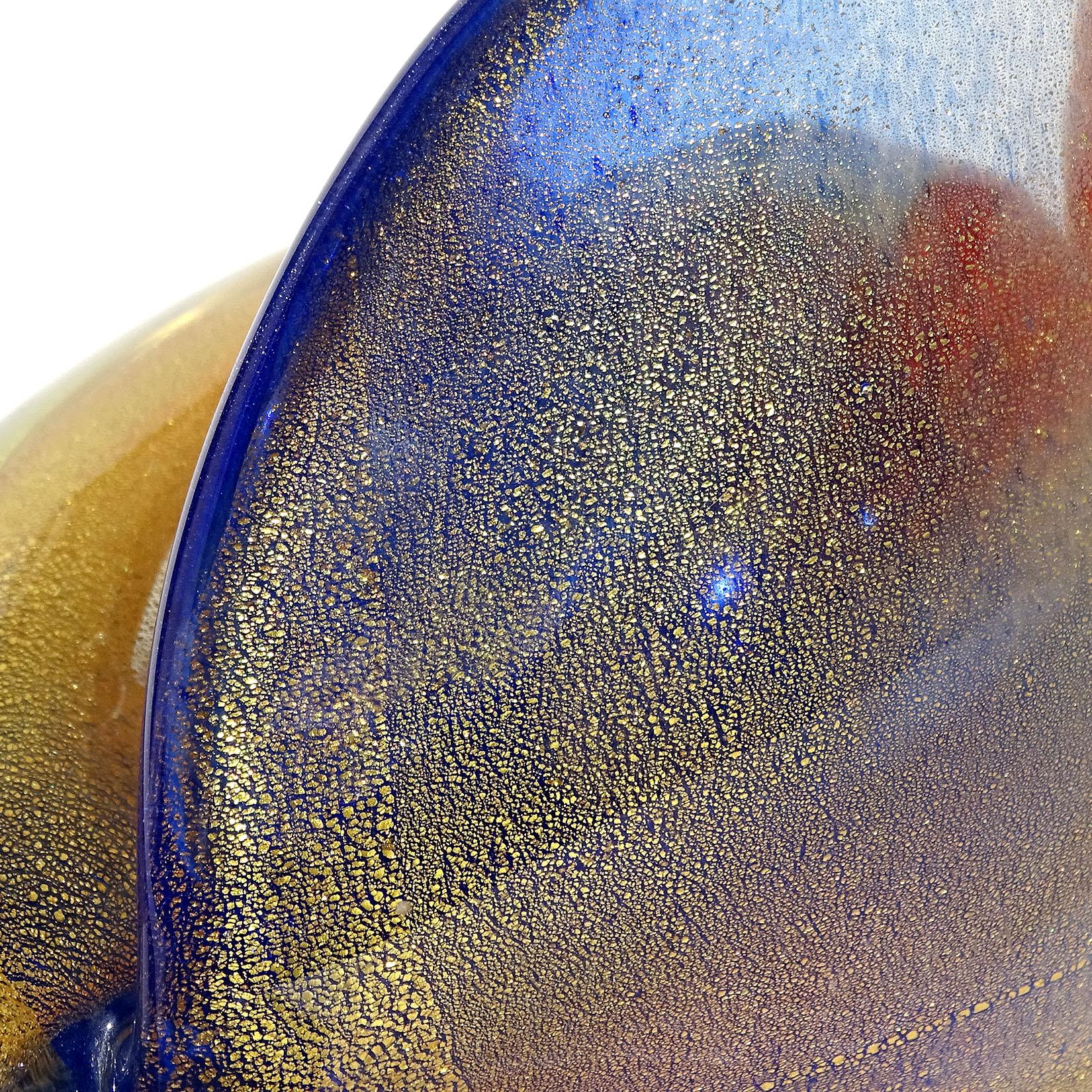 Seguso, Schale aus italienischem Muranoglas in Orange, Blau und mit Goldflecken, Muschelskulptur im Angebot 1