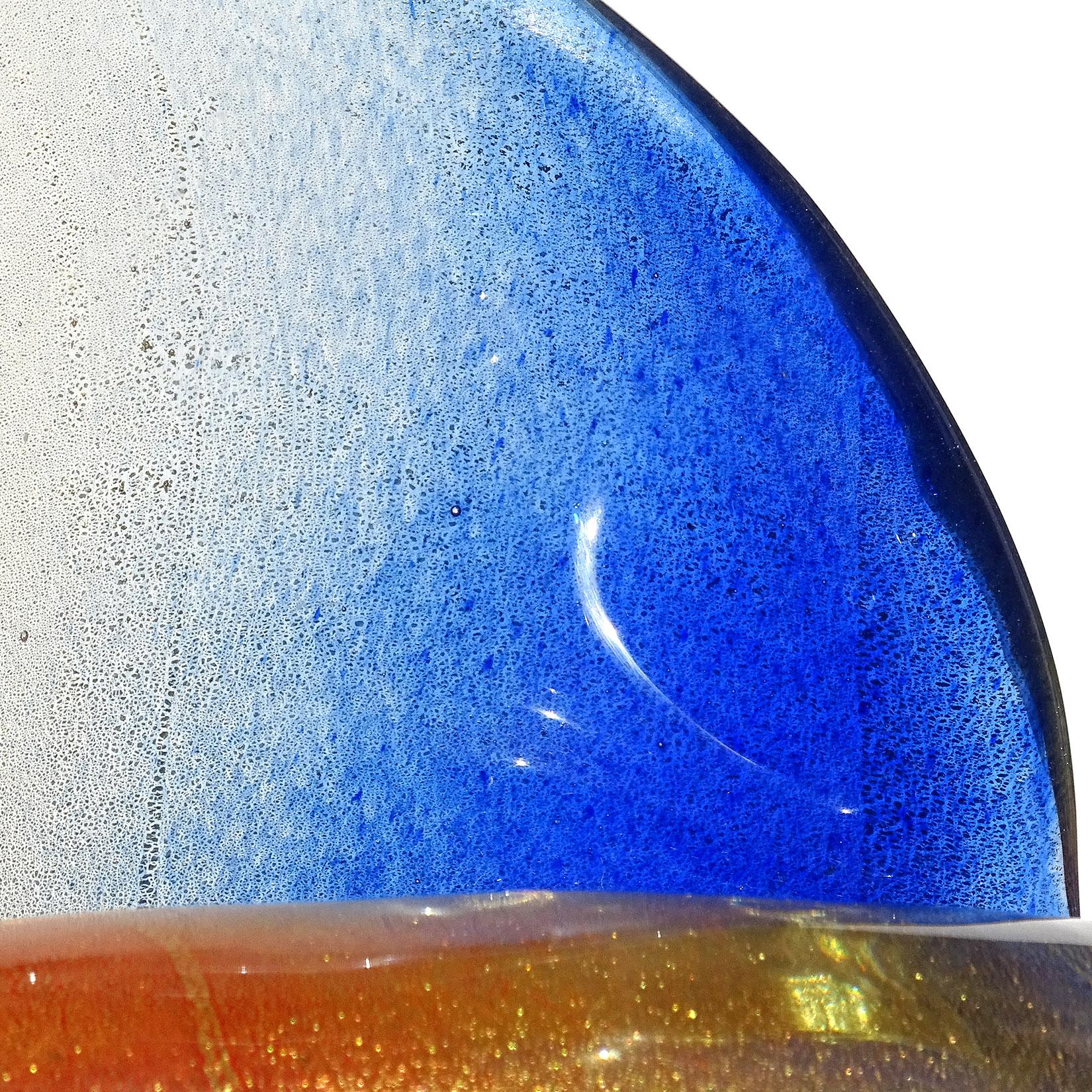 Seguso Murano Orange Blue Gold Flecks Italian Art Glass Seashell Sculpture Bowl For Sale 3