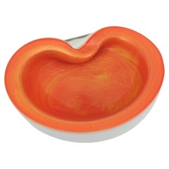 Seguso Murano Orange White Sommerso Gold Flecks Large Art Glass Bowl / Ashtray