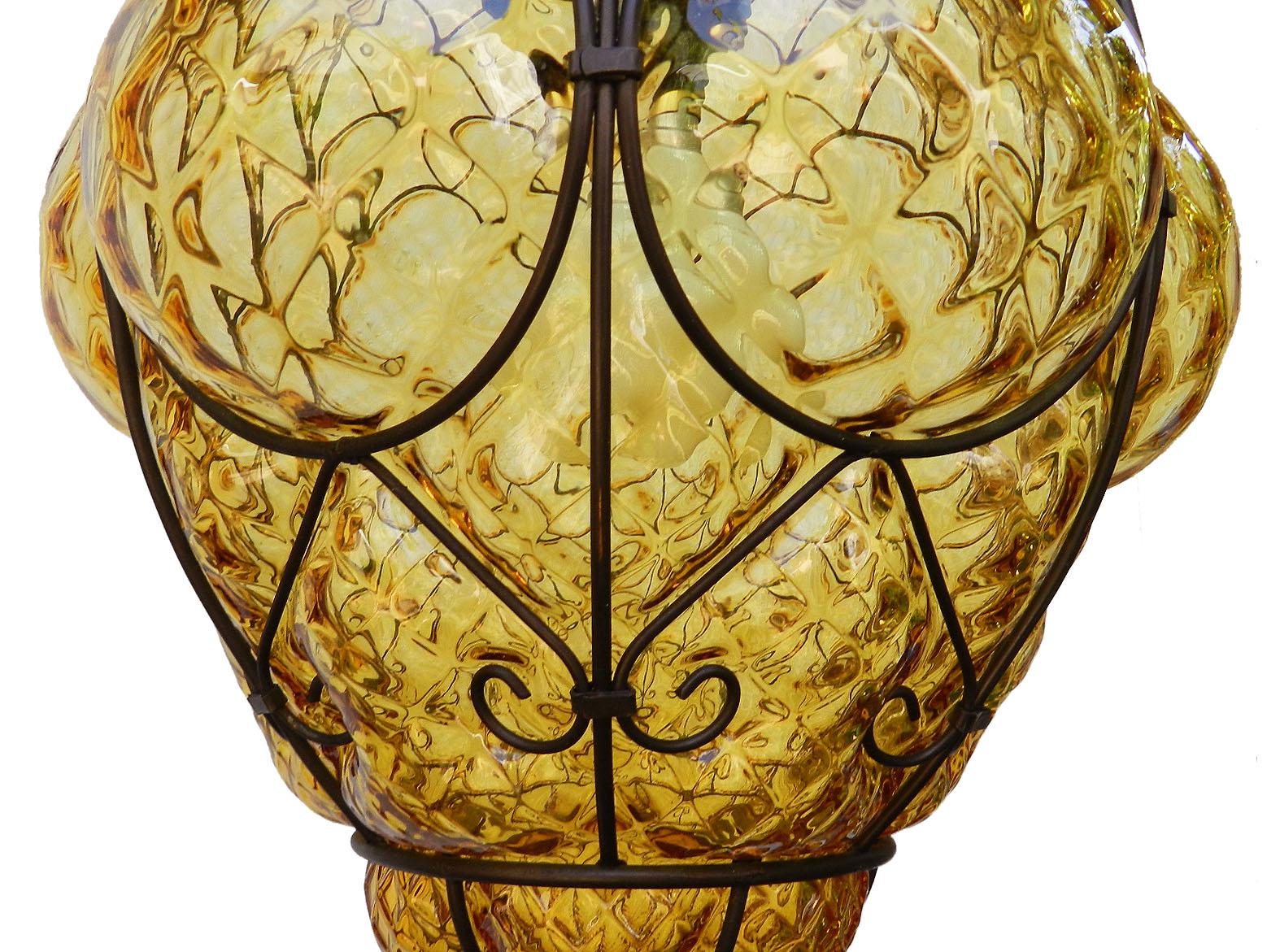 Mid-Century Modern Seguso Murano Pendant Light Italian Vintage Handblown Amber Bubble Glass
